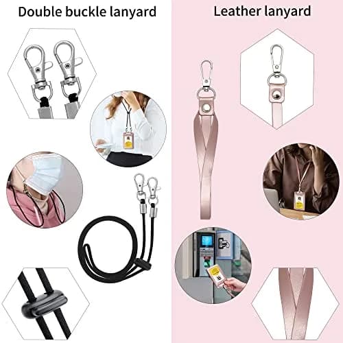 Ouessila Leather Badge Holder with Lanyard, Holds 6 Cards, Trifold ID Card Holder, Rose Gold thumbnail 4