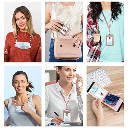 Ouessila Leather Badge Holder with Lanyard, Holds 6 Cards, Trifold ID Card Holder, Rose Gold thumbnail 6