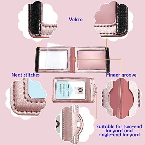 Ouessila Leather Badge Holder with Lanyard, Holds 6 Cards, Trifold ID Card Holder, Rose Gold thumbnail 2