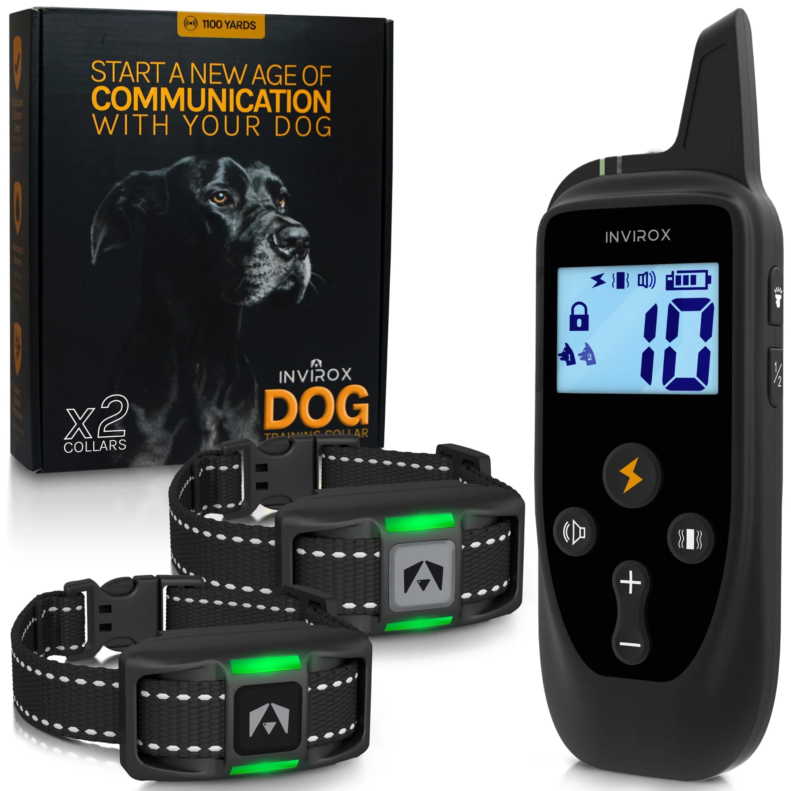 INVIROX Dog Training Collar with Remote, 2 Dog System, 123 Levels, 1100 Yards Range, IP67 Waterproof, Keypad Lock | Professional E-Collar for Large Breeds - main product image