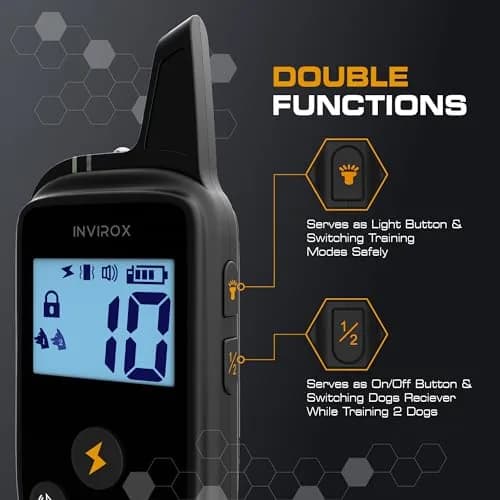 INVIROX Dog Training Collar with Remote, 2 Dog System, 123 Levels, 1100 Yards Range, IP67 Waterproof, Keypad Lock | Professional E-Collar for Large Breeds thumbnail 6