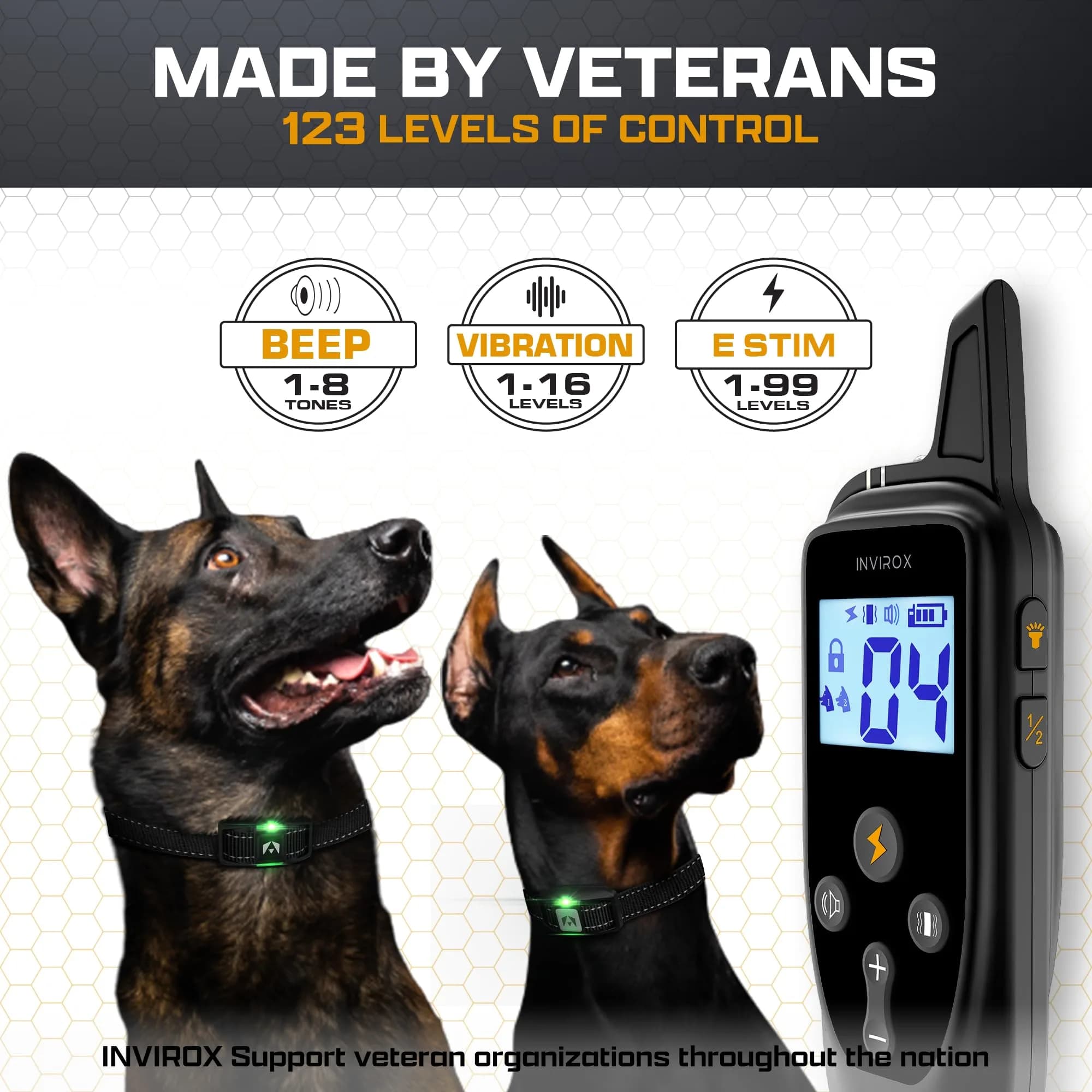 INVIROX Dog Training Collar with Remote, 2 Dog System, 123 Levels, 1100 Yards Range, IP67 Waterproof, Keypad Lock | Professional E-Collar for Large Breeds - view 2