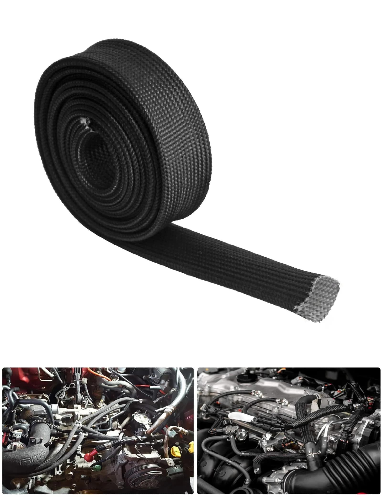 Ummickl Black Heat Shield Sleeve 25mm (1") x 3m (10') | Protects Fuel Lines & Wires from 2500°F Heat - main product image