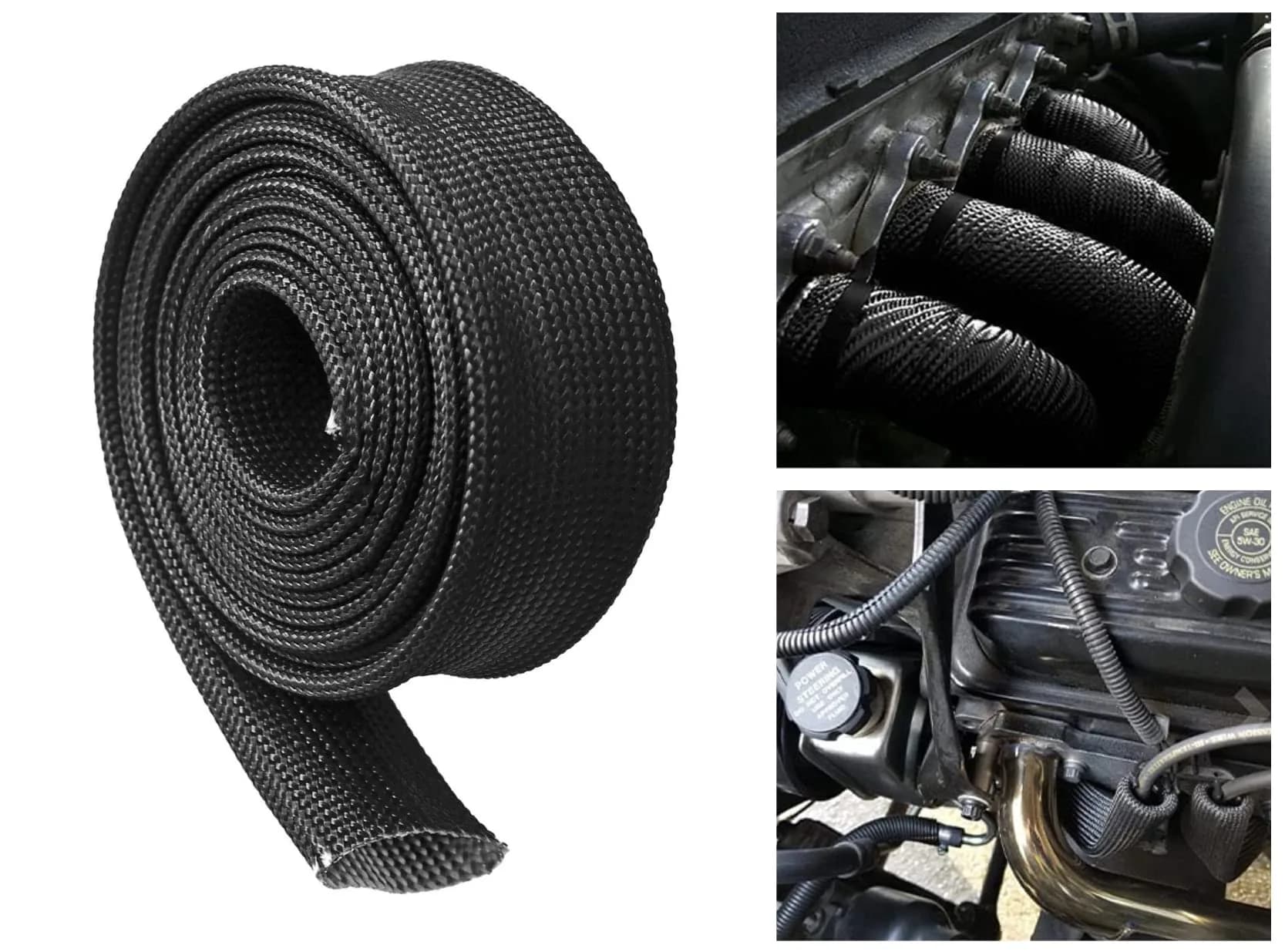 Ummickl Black Heat Shield Sleeve 25mm (1") x 3m (10') | Protects Fuel Lines & Wires from 2500°F Heat - view 2