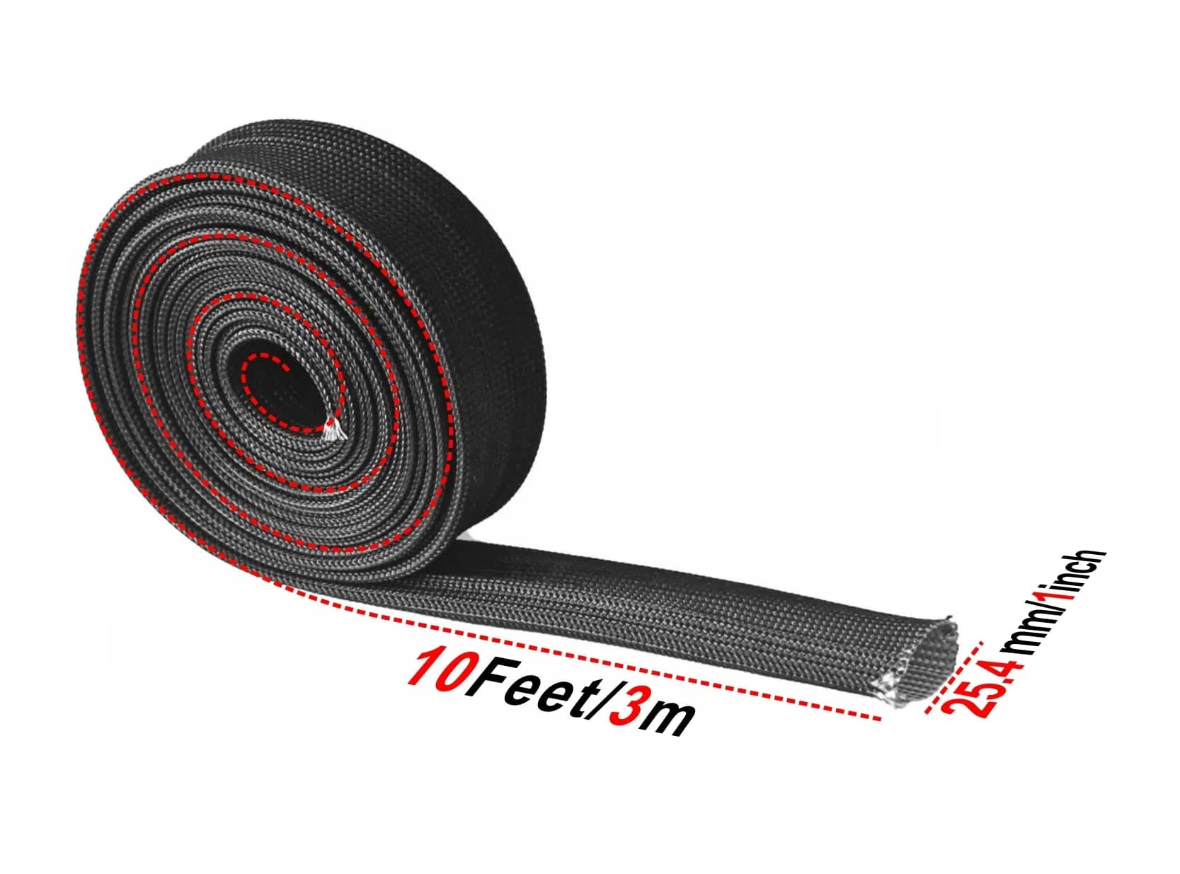 Ummickl Black Heat Shield Sleeve 25mm (1") x 3m (10') | Protects Fuel Lines & Wires from 2500°F Heat - view 3