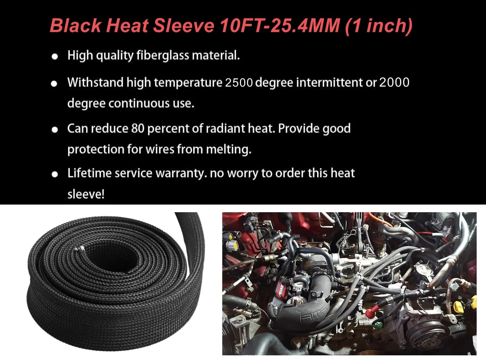 Ummickl Black Heat Shield Sleeve 25mm (1") x 3m (10') | Protects Fuel Lines & Wires from 2500°F Heat - view 4