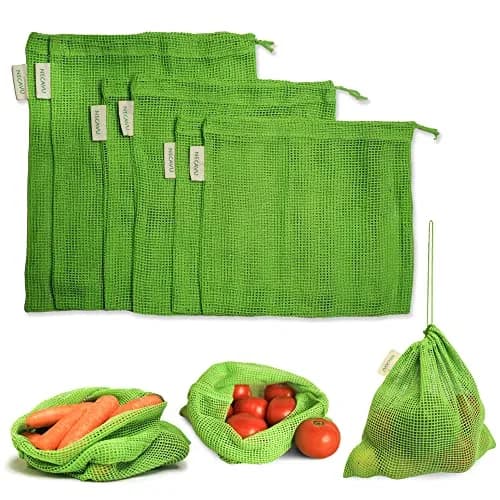 NECAVU 100% Cotton Set of 6 Fridge Bags | Eco-Friendly Vegetable Storage Bags for Fridge (Neem Green, 25cm x 25cm) thumbnail 1