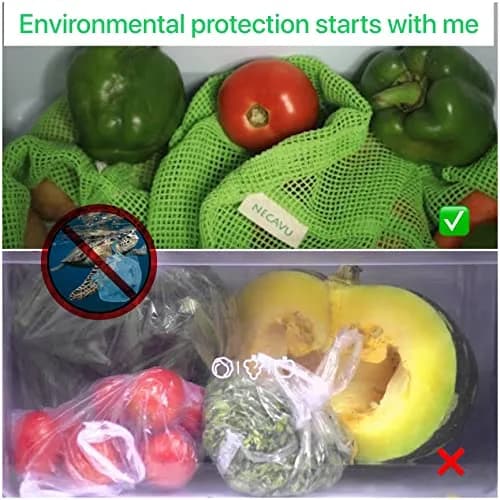 NECAVU 100% Cotton Set of 6 Fridge Bags | Eco-Friendly Vegetable Storage Bags for Fridge (Neem Green, 25cm x 25cm) thumbnail 4