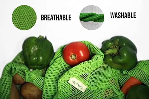 NECAVU 100% Cotton Set of 6 Fridge Bags | Eco-Friendly Vegetable Storage Bags for Fridge (Neem Green, 25cm x 25cm) thumbnail 5