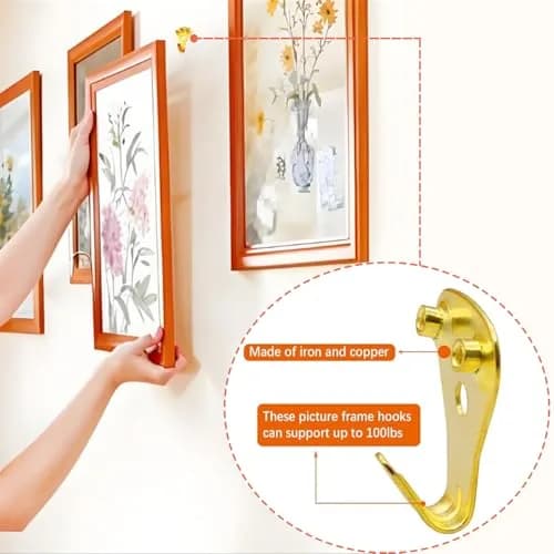 Dianrui Gold 103 PCS Heavy Duty Picture Hangers Kit | 4.5 kg (10 lb) to 45 kg (100 lb) Capacity thumbnail 4