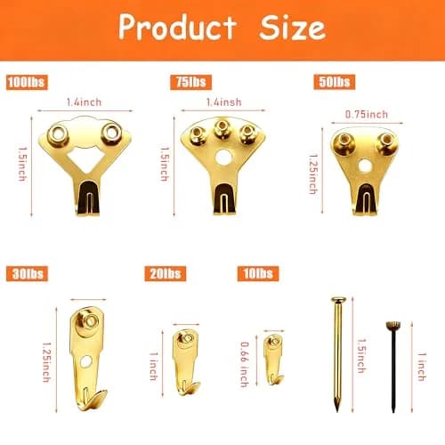 Dianrui Gold 103 PCS Heavy Duty Picture Hangers Kit | 4.5 kg (10 lb) to 45 kg (100 lb) Capacity thumbnail 3