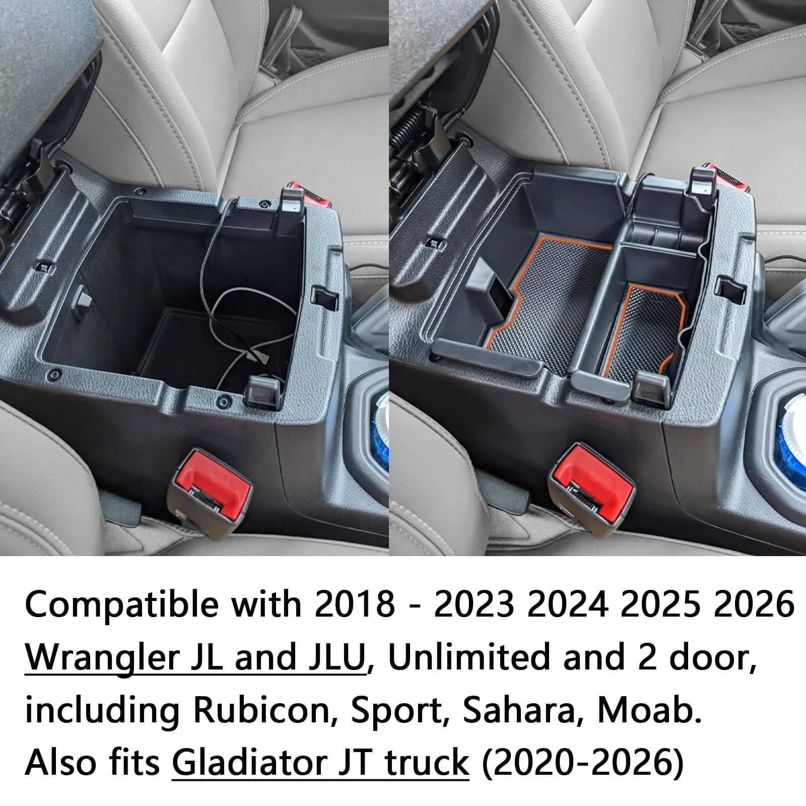 EDBETOS Center Console Organizer Tray for Jeep Wrangler JL/JLU & Gladiator JT (Orange) | Fits 2018-2026 Models - view 3