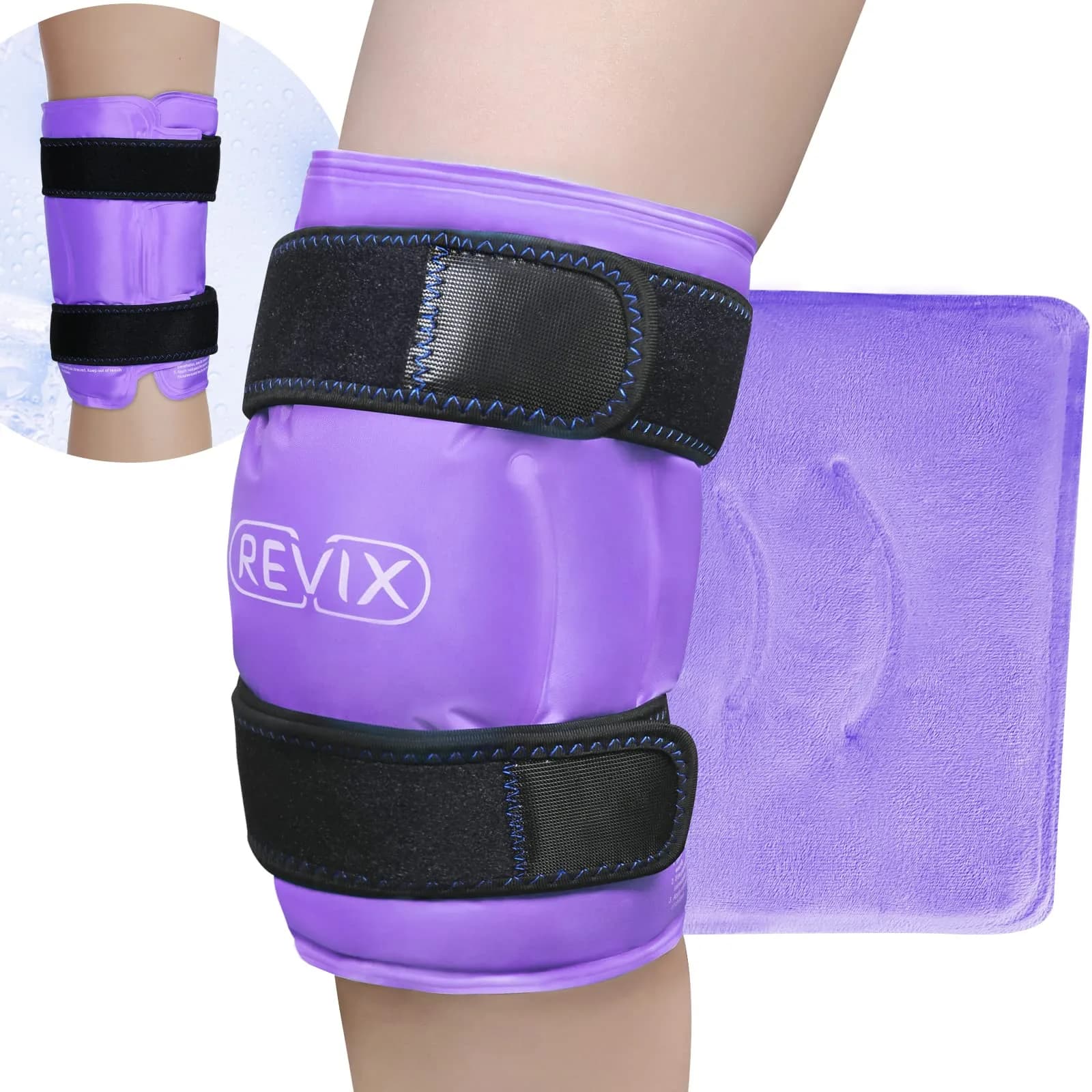 REVIX XL Knee Ice Wrap with Full Coverage Gel Pack | Reversible for Left/Right Knee, Purple - main product image