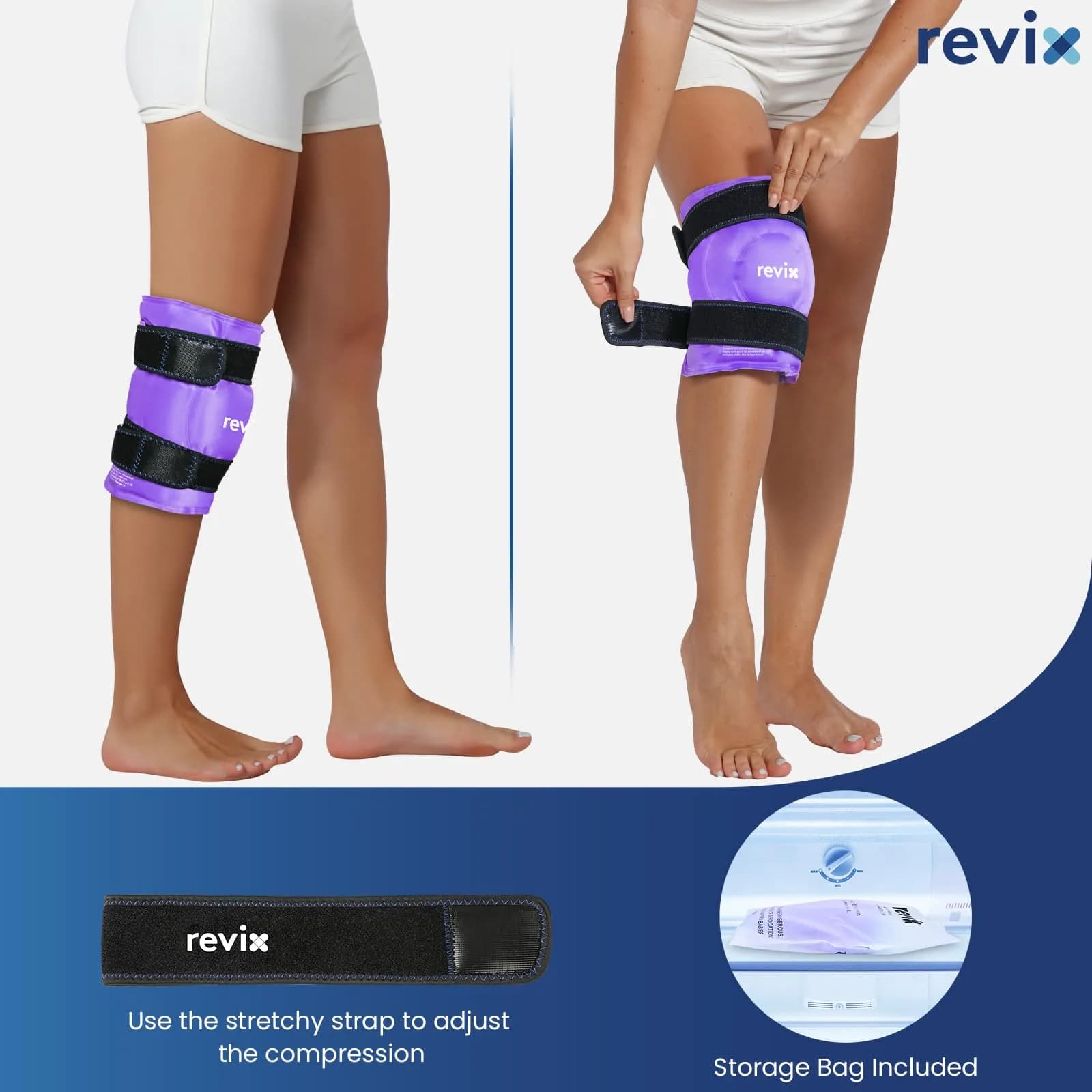 REVIX XL Knee Ice Wrap with Full Coverage Gel Pack | Reversible for Left/Right Knee, Purple - view 5
