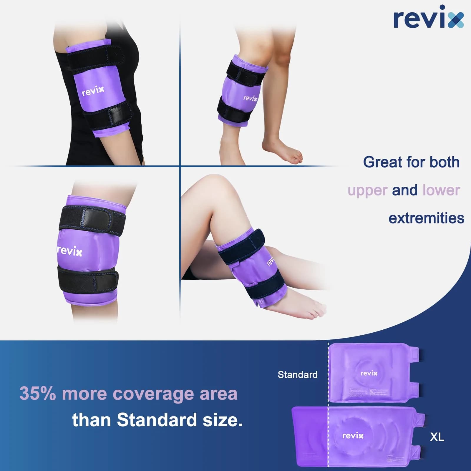 REVIX XL Knee Ice Wrap with Full Coverage Gel Pack | Reversible for Left/Right Knee, Purple - view 6