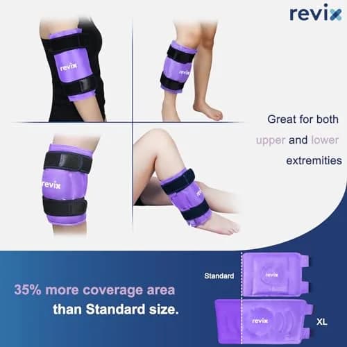 REVIX XL Knee Ice Wrap with Full Coverage Gel Pack | Reversible for Left/Right Knee, Purple thumbnail 6