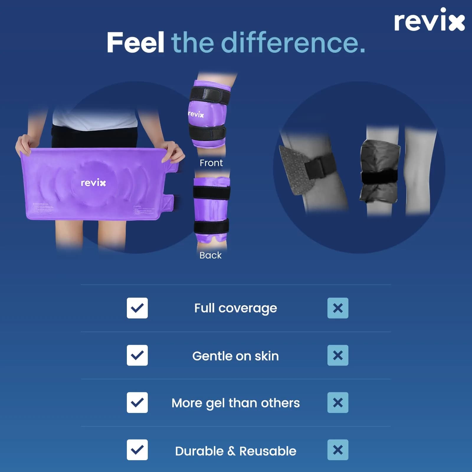 REVIX XL Knee Ice Wrap with Full Coverage Gel Pack | Reversible for Left/Right Knee, Purple - view 7