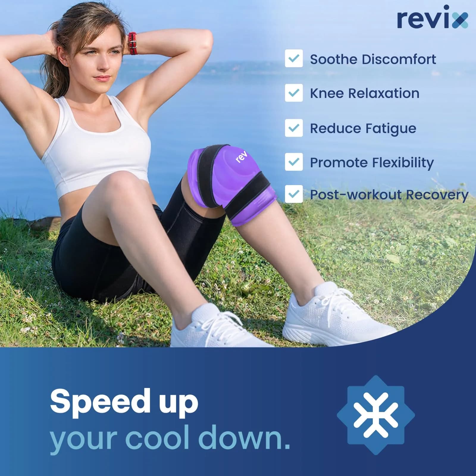 REVIX XL Knee Ice Wrap with Full Coverage Gel Pack | Reversible for Left/Right Knee, Purple - view 3