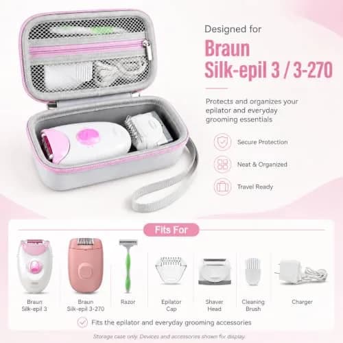 Casmilee Hard Epilator Case for Braun Silk-epil 3/3-270, Off-white | Protective Organizer for Women's Hair Removal Devices & Accessories thumbnail 2