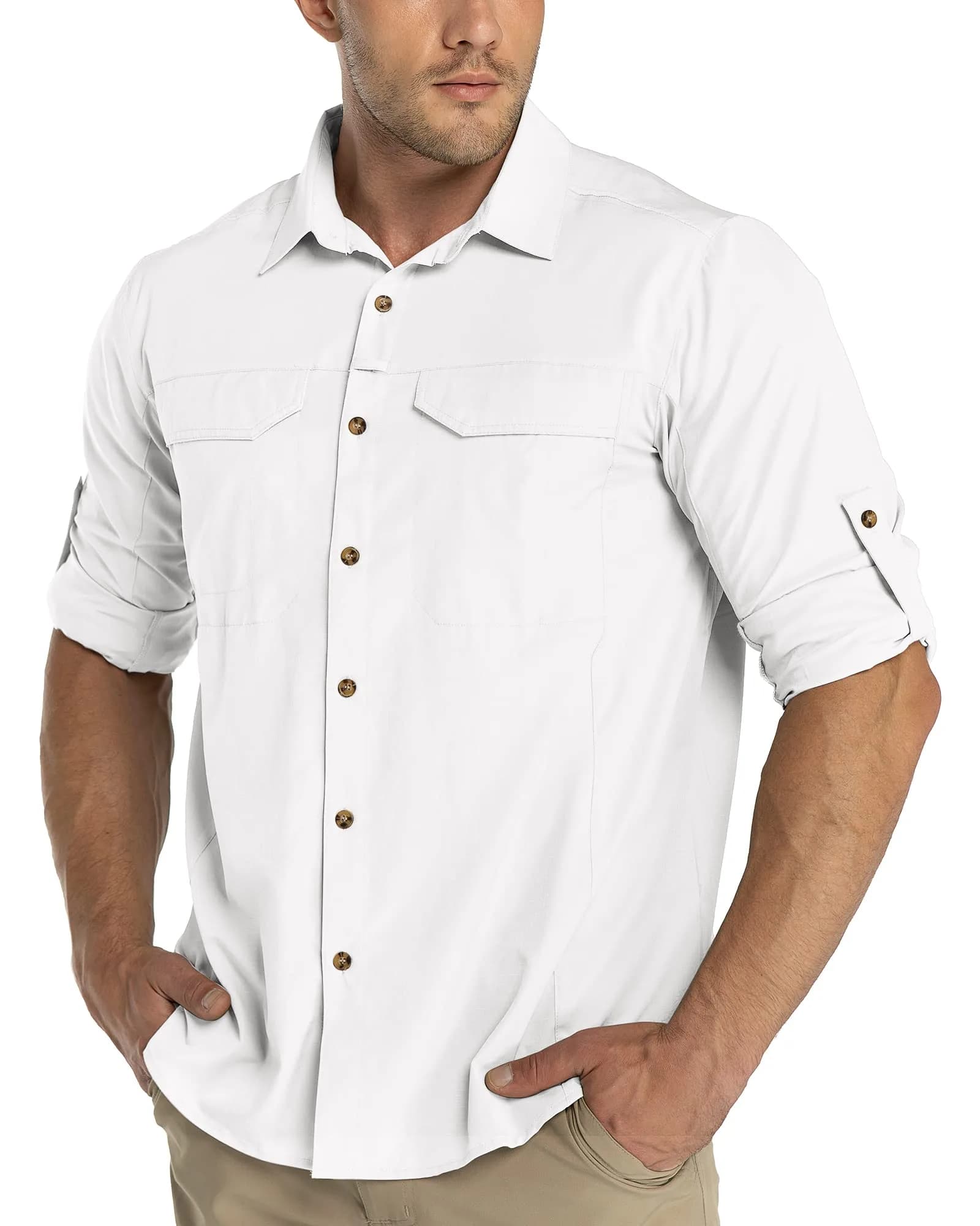 33,000ft Men's White Long Sleeve Hiking Shirt UPF 50+ | Quick Dry & Breathable