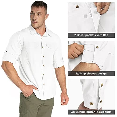 33,000ft Men's White Long Sleeve Hiking Shirt UPF 50+ | Quick Dry & Breathable thumbnail 5