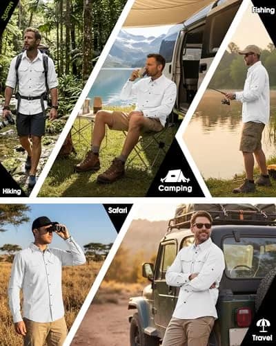 33,000ft Men's White Long Sleeve Hiking Shirt UPF 50+ | Quick Dry & Breathable thumbnail 2