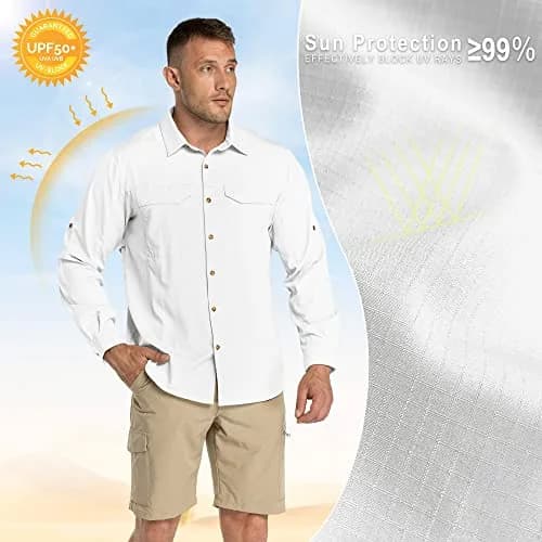 33,000ft Men's White Long Sleeve Hiking Shirt UPF 50+ | Quick Dry & Breathable thumbnail 3