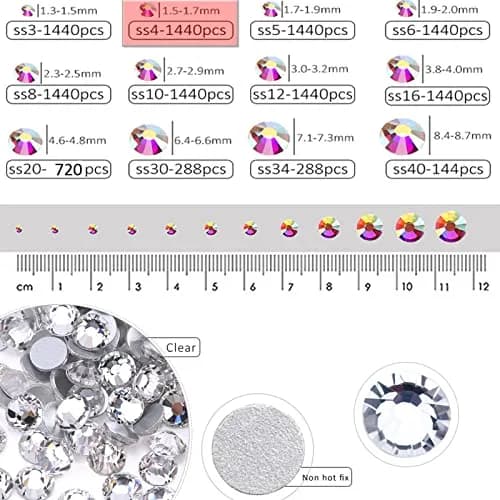 Dowarm Crystal Clear Flatback Rhinestones SS4 (1.5mm) | 1440 Pieces for Nail Art & Crafts thumbnail 4