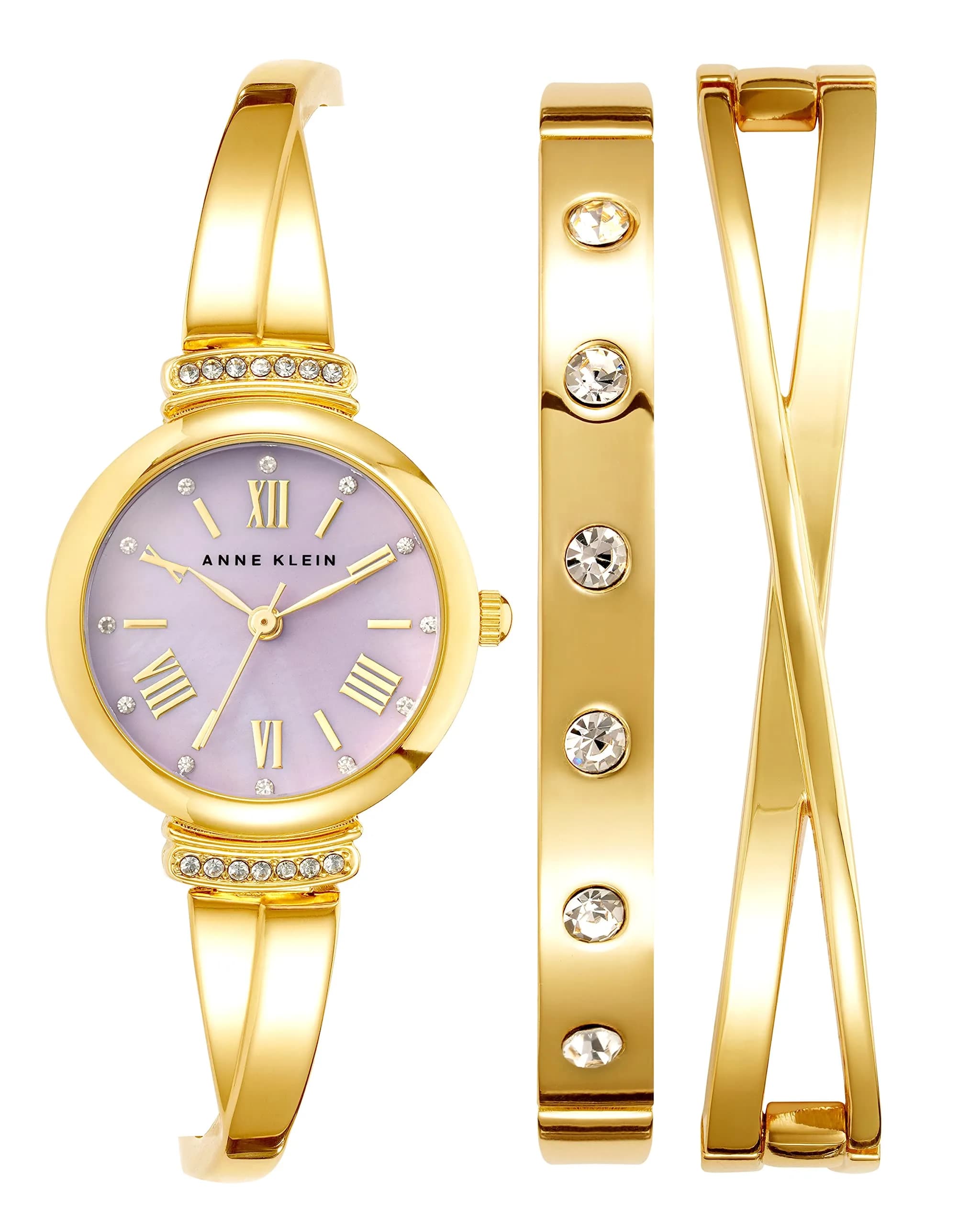 Anne Klein Women's Crystal Accented Bangle Watch Set with Lavender Mother-of-Pearl Dial | Japanese Quartz Movement - main product image