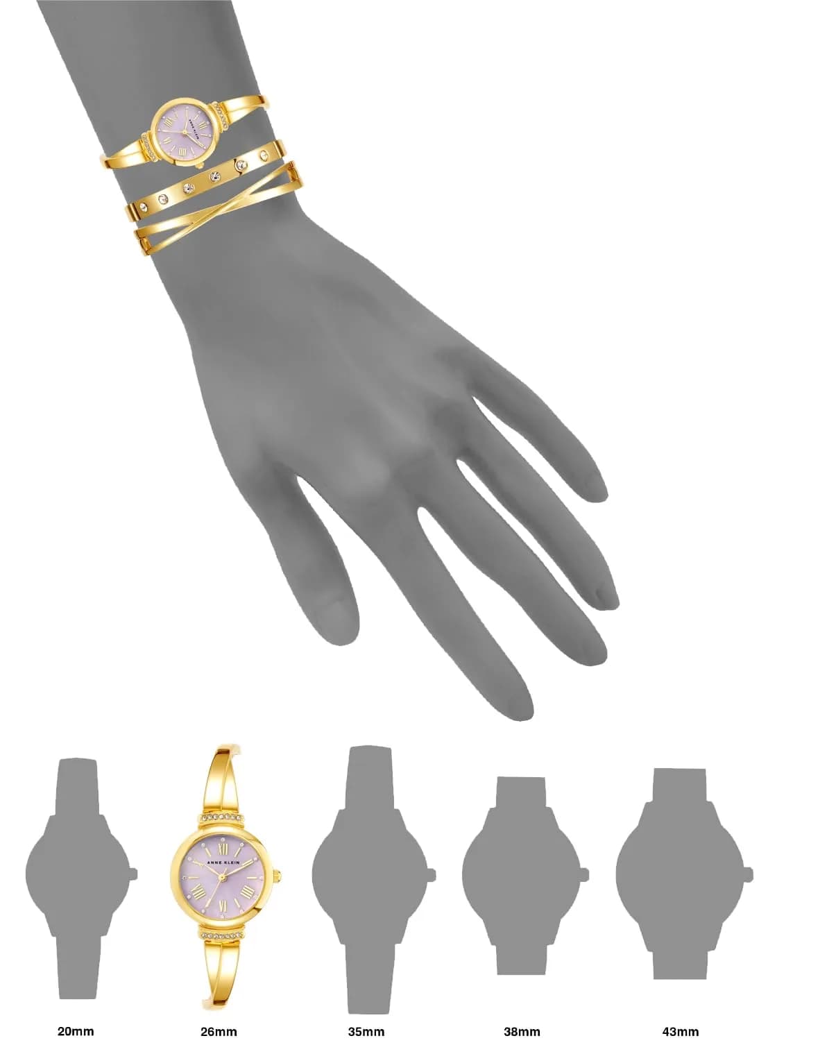 Anne Klein Women's Crystal Accented Bangle Watch Set with Lavender Mother-of-Pearl Dial | Japanese Quartz Movement - view 2
