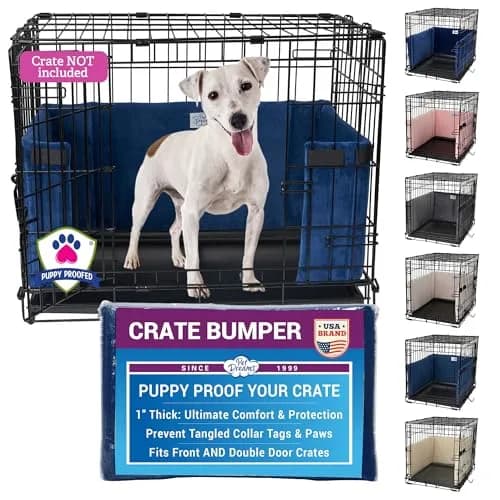 Pet Dreams Dog Crate Bumper - Patented Comfy Liner & Dog Tail Protector for Inside Crate, Fits iCrate Cages 18, 24, 30, 36, 42, 48 Inches (Blue, Large, 36") thumbnail 1
