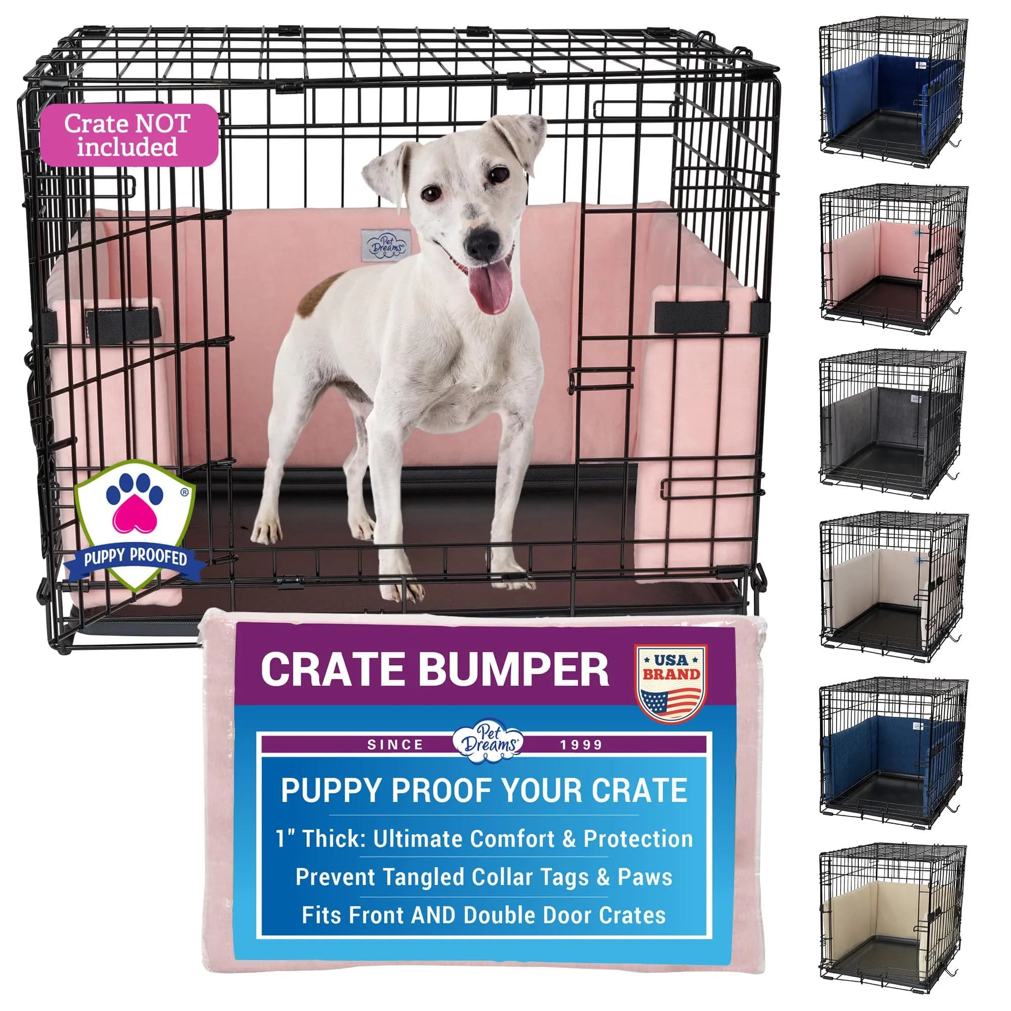 Pet Dreams Dog Crate Bumper - Patented Comfy Liner & Dog Tail Protector for Inside Crate, Fits iCrate Cages 18, 24, 30, 36, 42, 48 Inches (Pink, Medium, 30")