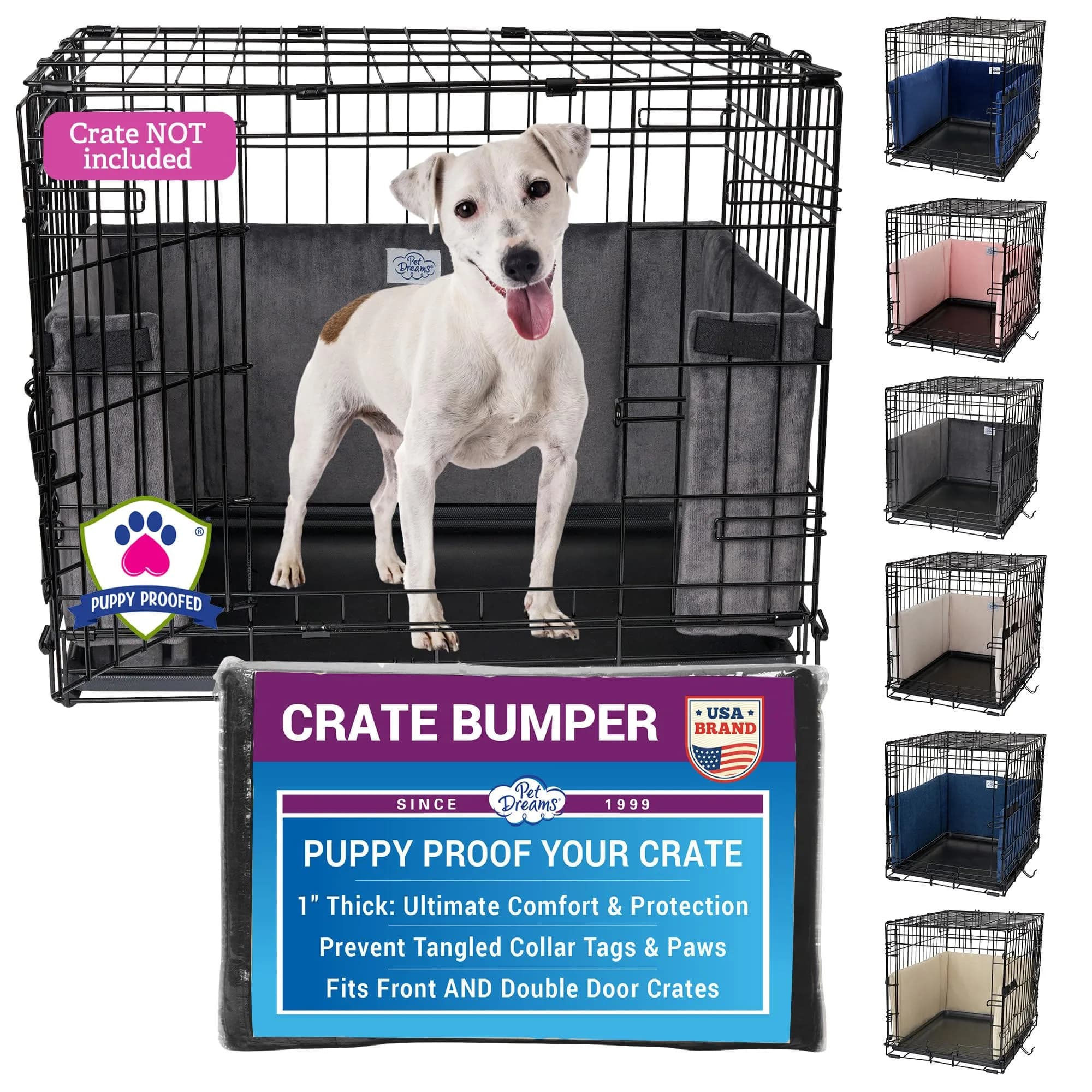 Pet Dreams Dog Crate Bumper - Patented Comfy Liner & Dog Tail Protector for Inside Crate, Fits iCrate Cages 18, 24, 30, 36, 42, 48 Inches (Grey, Medium, 30")