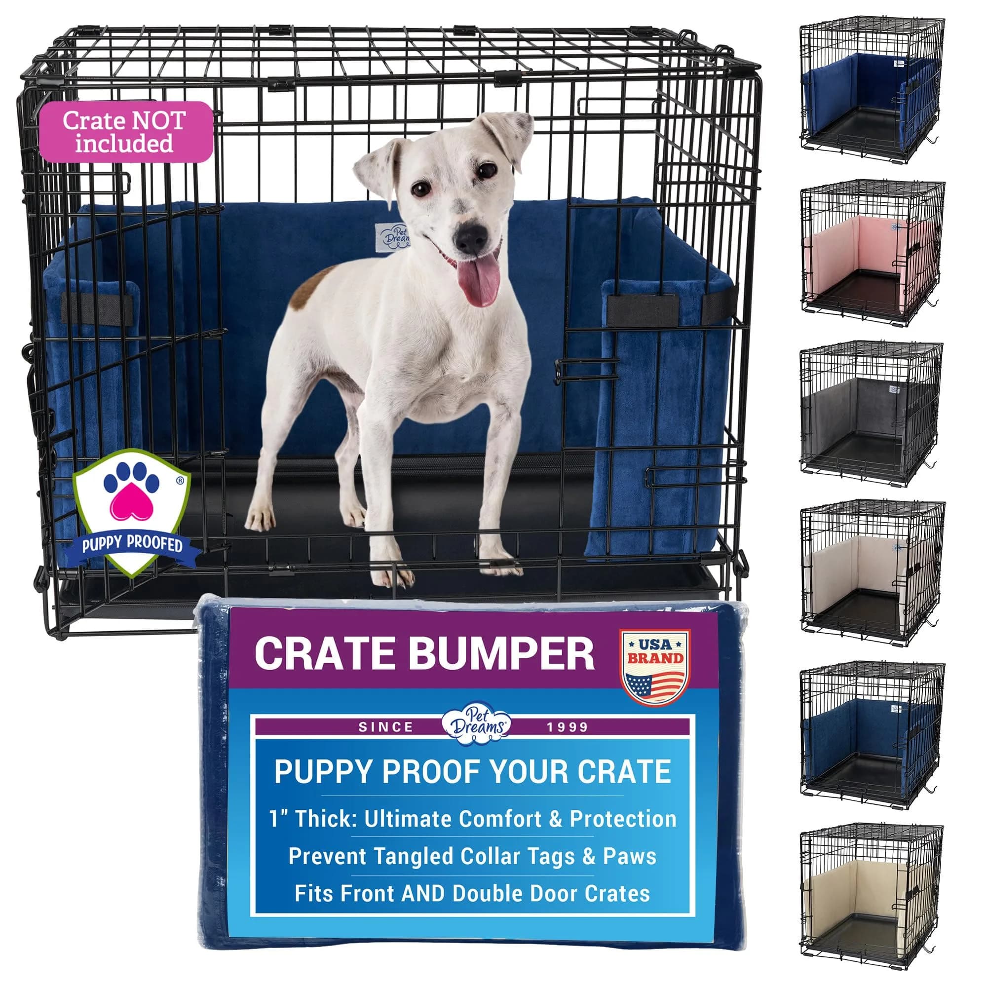 Pet Dreams Dog Crate Bumper - Patented Comfy Liner & Dog Tail Protector for Inside Crate, Fits iCrate Cages 18, 24, 30, 36, 42, 48 Inches (Blue, Medium, 30")