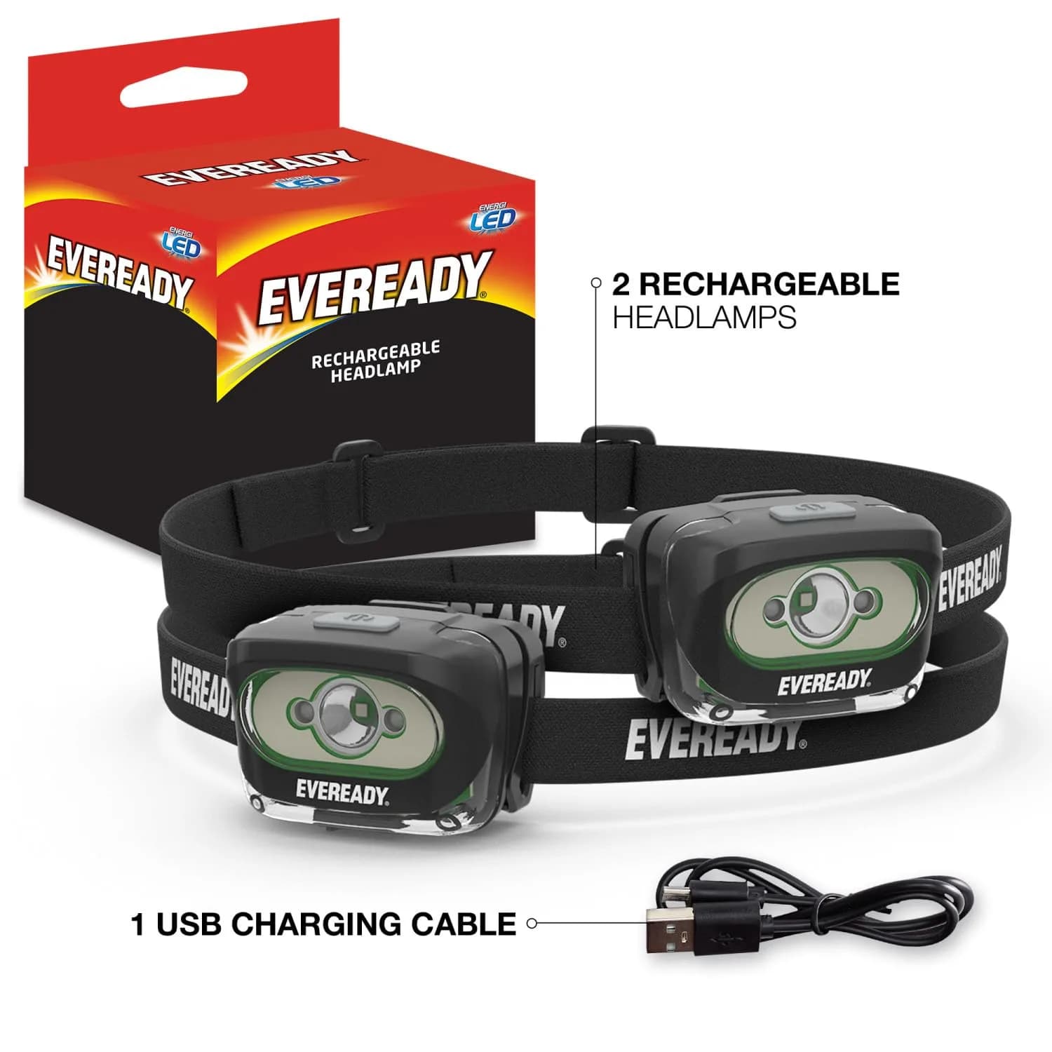 Eveready Rechargeable LED Headlamp 2-Pack | 300 Lumens, 60m Beam, IPX4 Water Resistant - view 7