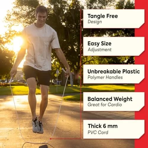EliteSRS Jump Rope 6mm PVC | Adjustable, 5" Handles, White | Perfect for Cardio & Fitness (70-120 chars) thumbnail 2