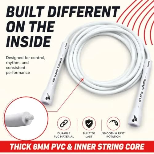 EliteSRS Jump Rope 6mm PVC | Adjustable, 5" Handles, White | Perfect for Cardio & Fitness (70-120 chars) thumbnail 3