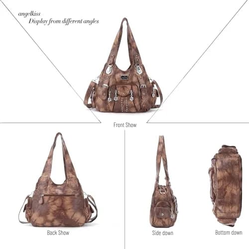 Angel Kiss Large Hobo Handbag for Women Brown | Soft PU Leather, Multi-Pocket Organizer thumbnail 4