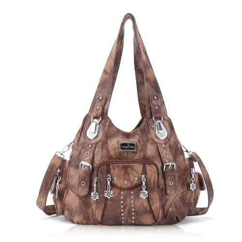 Angel Kiss Large Hobo Handbag for Women Brown | Soft PU Leather, Multi-Pocket Organizer thumbnail 1