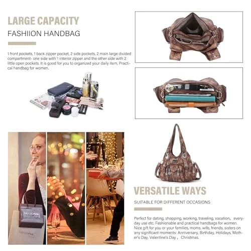 Angel Kiss Large Hobo Handbag for Women Brown | Soft PU Leather, Multi-Pocket Organizer thumbnail 7