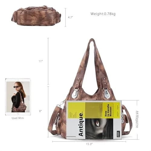 Angel Kiss Large Hobo Handbag for Women Brown | Soft PU Leather, Multi-Pocket Organizer thumbnail 3