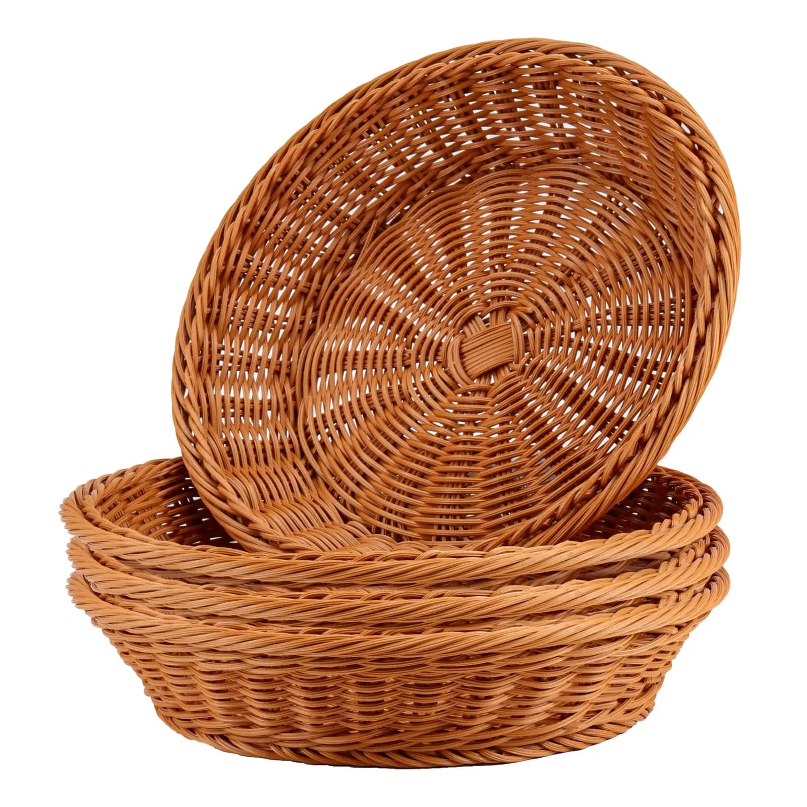 JAPCHET 4 Pack 11.8 Inch Round Wicker Bread Basket | Imitation Rattan Food Organizer for Home & Kitchen