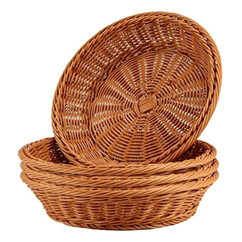 JAPCHET 4 Pack 11.8 Inch Round Wicker Bread Basket | Imitation Rattan Food Organizer for Home & Kitchen thumbnail 1