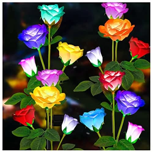 TONULAX Solar Garden Lights 4 Pack | 7 Color Changing Rose Lights for Yard & Pathway thumbnail 1