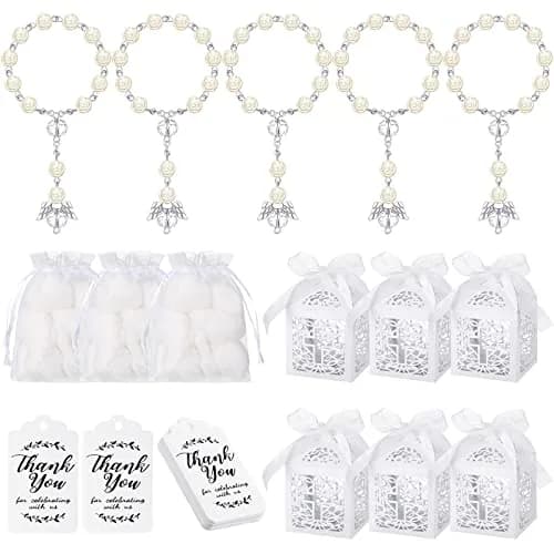 MTLEE 100 Pcs Baptism Rosary Set with Gift Boxes, Organza Bags & Thank You Tags | First Communion Favors thumbnail 1