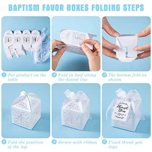 MTLEE 100 Pcs Baptism Rosary Set with Gift Boxes, Organza Bags & Thank You Tags | First Communion Favors thumbnail 4