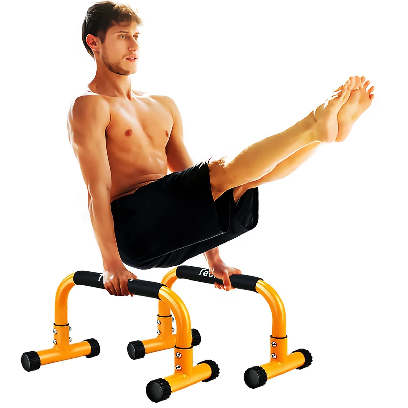 Teclor Black Calisthenics Stand with 660LBS Capacity | Heavy Duty Steel Push Up Bars for Full Body Workouts — Yellow