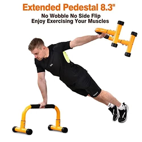Teclor Steel Push Up Bars 9.5in High Parallettes 3.2kg (7.28lb) | Heavy-Duty Calisthenics Equipment for L-sit, Handstands, Dips thumbnail 4