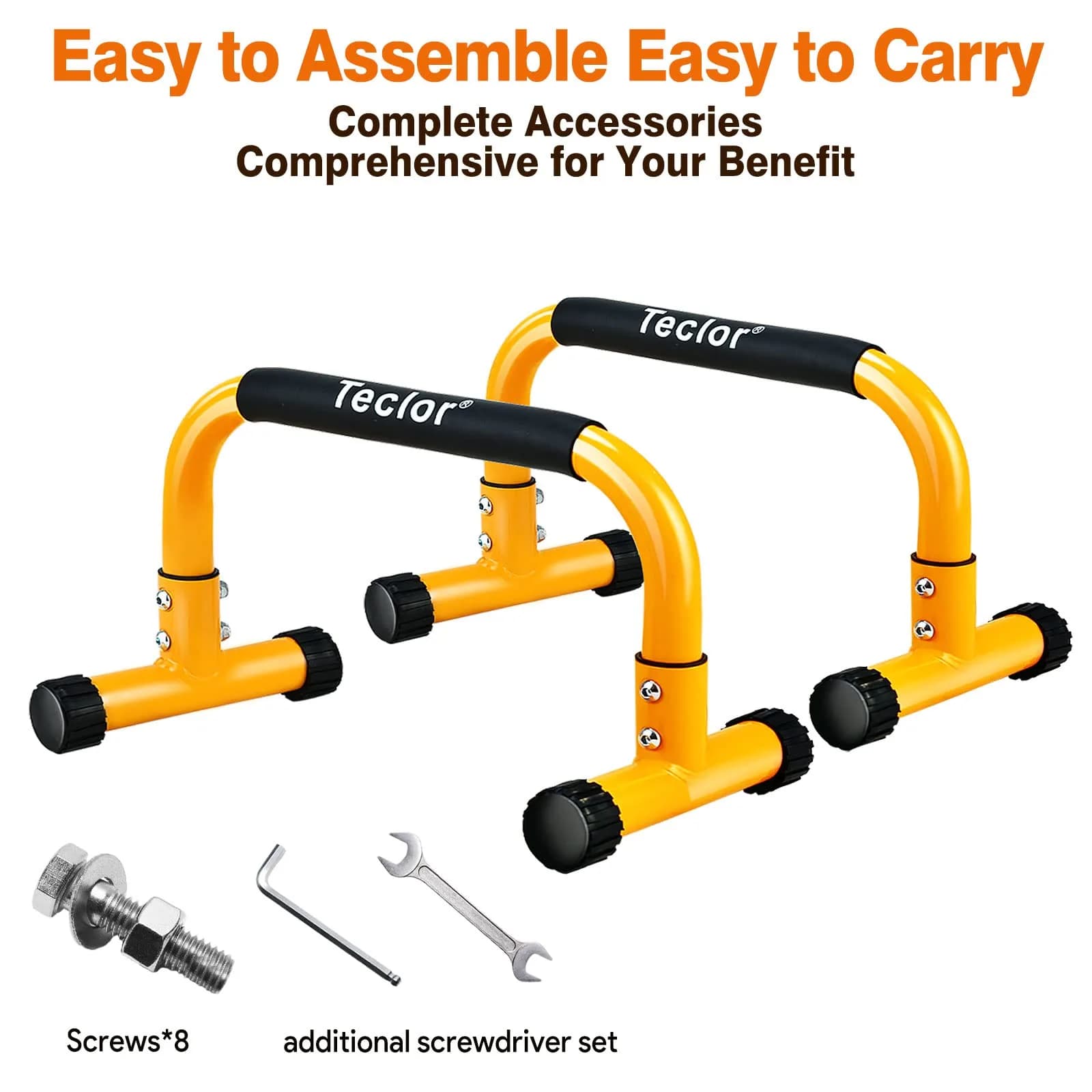 Teclor Steel Push Up Bars 9.5in High Parallettes 3.2kg (7.28lb) | Heavy-Duty Calisthenics Equipment for L-sit, Handstands, Dips - view 7