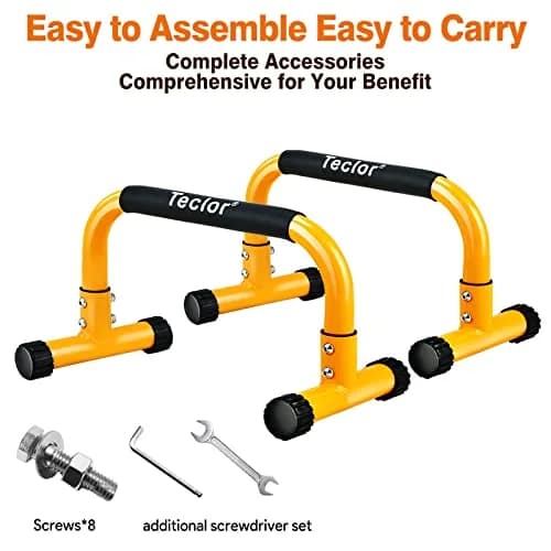 Teclor Steel Push Up Bars 9.5in High Parallettes 3.2kg (7.28lb) | Heavy-Duty Calisthenics Equipment for L-sit, Handstands, Dips thumbnail 7